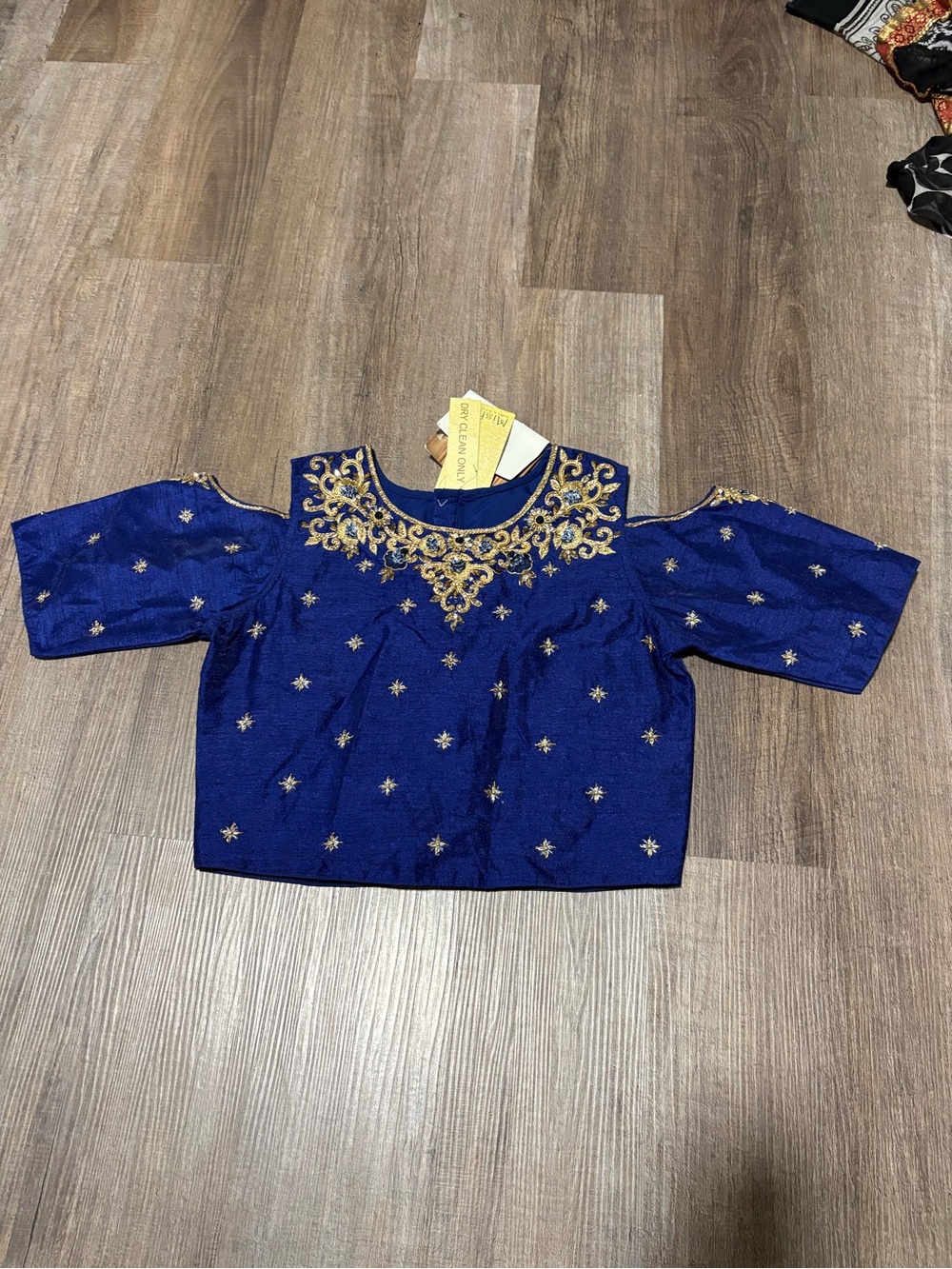 Women’s Royal Blue Embroidered Cold-Shoulder Top